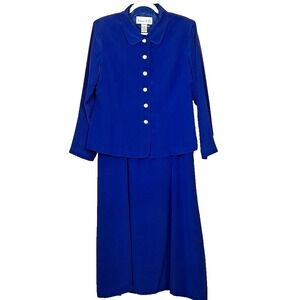 Vintage VICTORIA HOLLEY 14P 100% Silk 2 Piece‎ Cerulean Blue Long Dress & Jacket